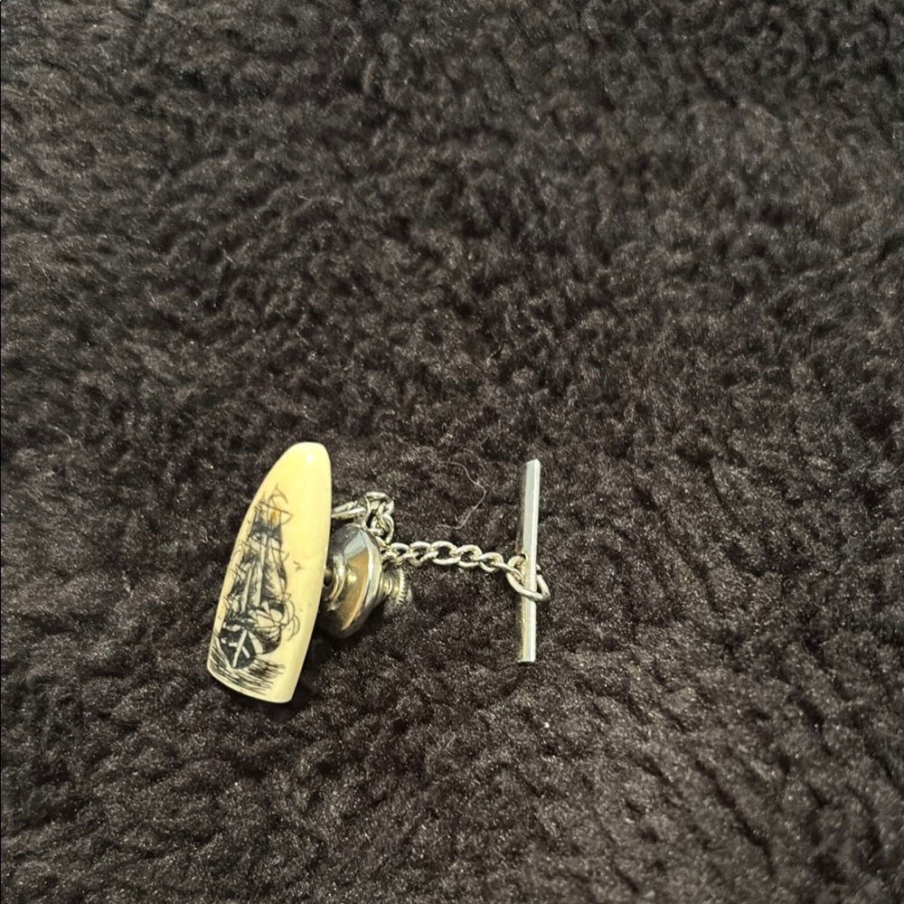 Ivory and Silver Tie Tack with Ship Design